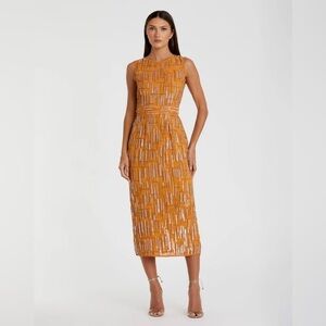 Mac Duggal 70264 NWT Abstract Beaded Sleeveless Midi Sheath Dress
